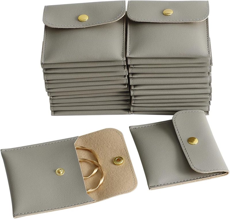 Handmade 40pcs PU Leather Small Bags for Jewelry 8 x 8cm Snap Button Jewelry Packaging Bag Grey Luxury Small Favor Bags Jewelry Gift Bags for Earrings Necklaces Bracelet Ring - Image 1